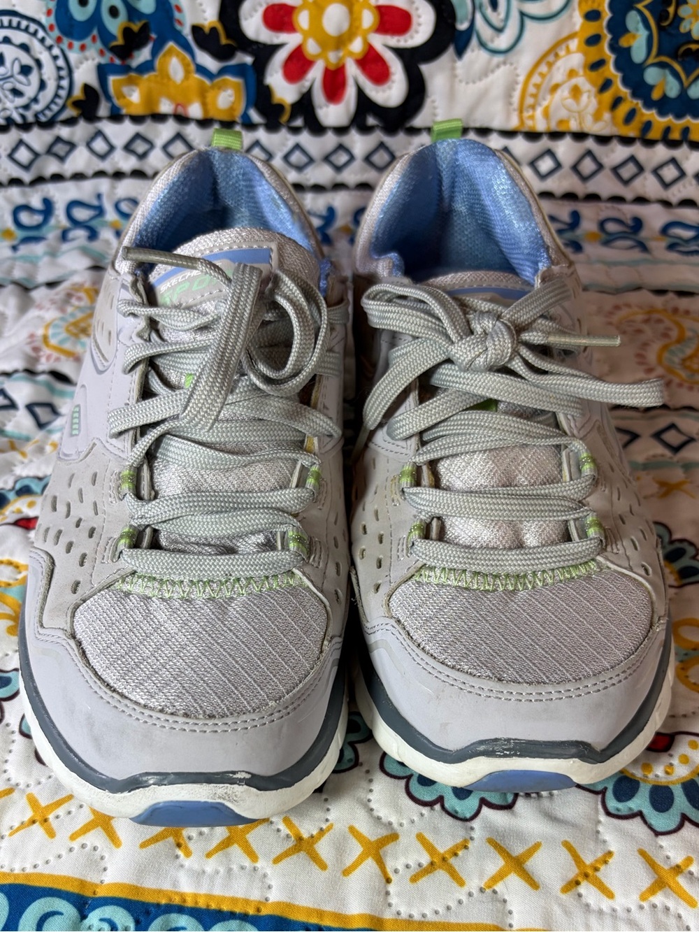 Skechers Light Gray and Pale Green Women's Sneakers